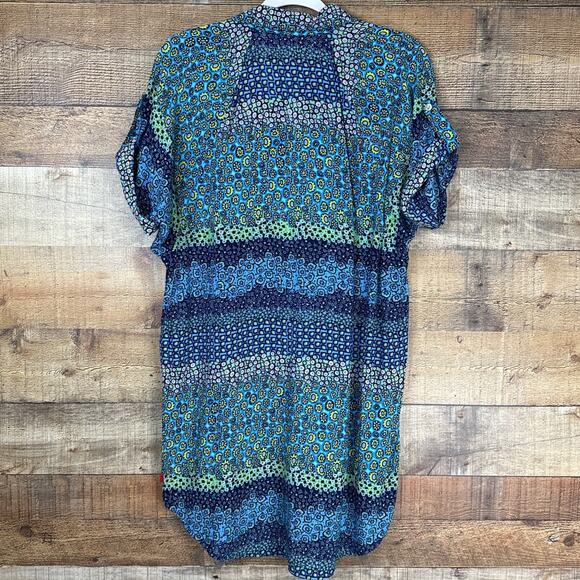 Josie Natori Button Down Short Sleeve Shirtdress Blue Green Size Small - Picture 7 of 9